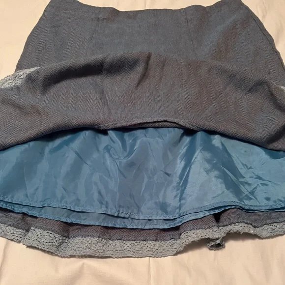Studio Y Skirt Grey-Brownish Teal Herringbone Flare Lace Hem 15/16 - Picture 5 of 12